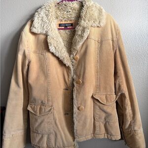 Steve Madden Beige Corduroy Jacket with Cream Faux-Sherpa Collar
